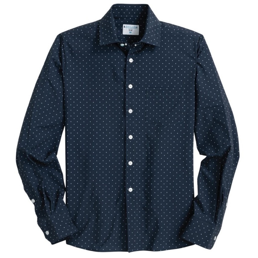 &Collar Mens Regular Fit Performance Dress Shirt Navy Blue Polka Dot XL Stretch